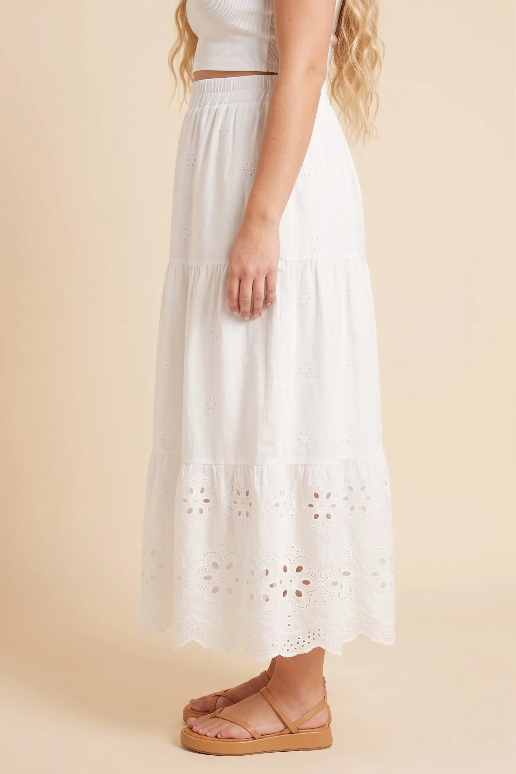 Women Scalloped Eyelet Hemmed Tiered Skirt sold by Hayden product image thumbnail 5