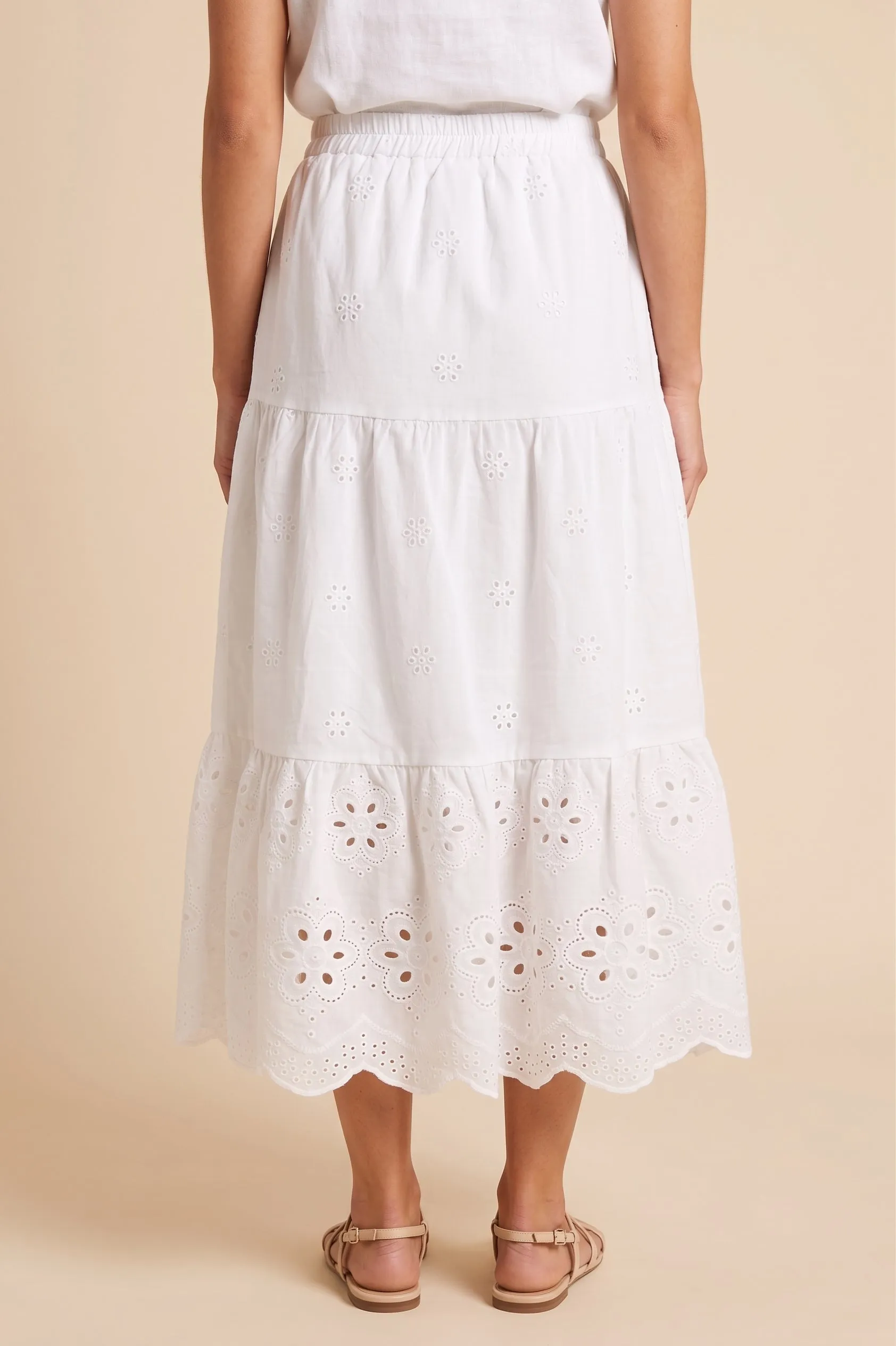 Women Scalloped Eyelet Hemmed Tiered Skirt sold by Hayden product image thumbnail 3