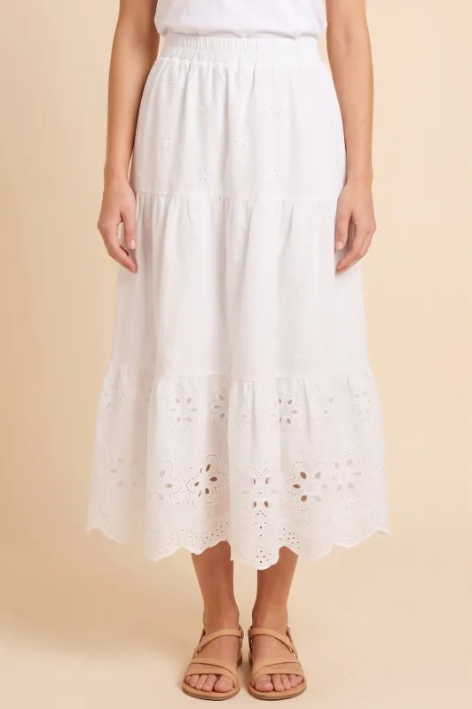 Women Scalloped Eyelet Hemmed Tiered Skirt made by Hayden