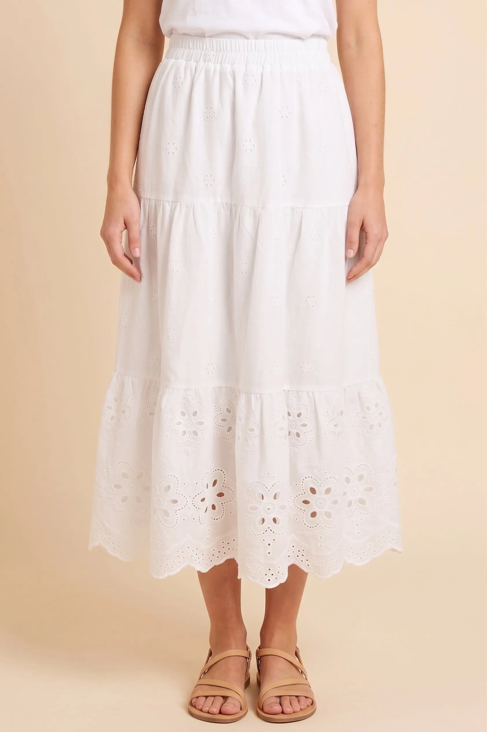 Women Scalloped Eyelet Hemmed Tiered Skirt sold by Hayden