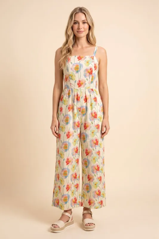 Women Bold Floral Wide Leg Sleevess Jumpsuit made by Hayden