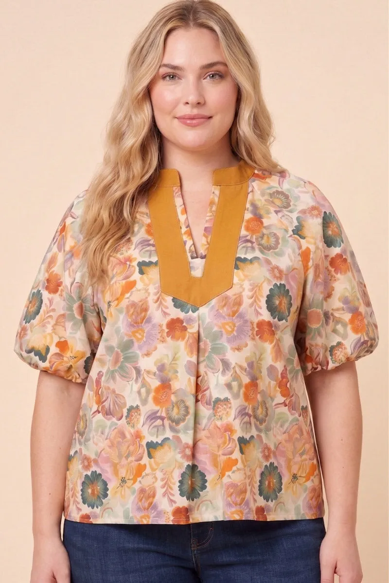 Womens Contrast Collared Floral Puff Sleeve Top sold by Hayden product image thumbnail 5