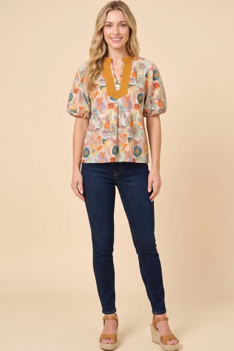 Womens Contrast Collared Floral Puff Sleeve Top sold by Hayden product image thumbnail 4