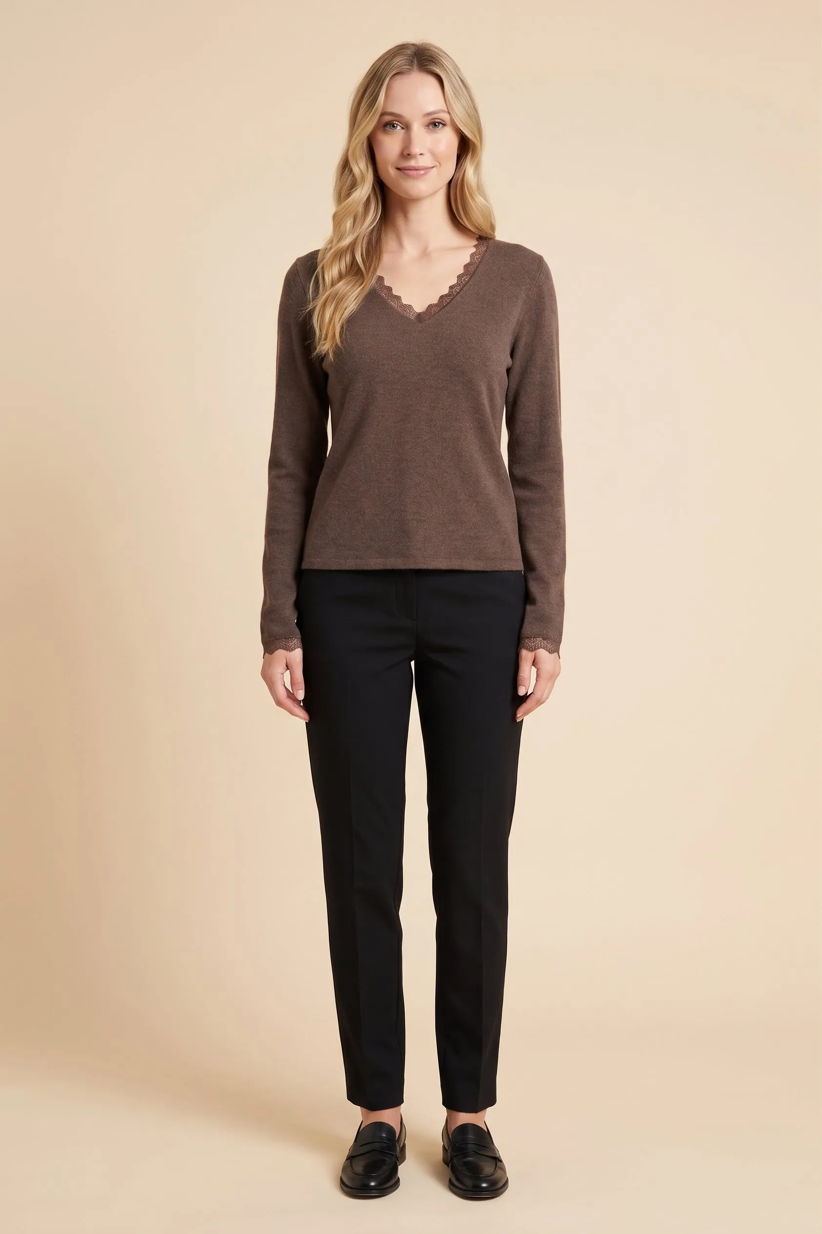 Womens Lace Detailed V Neck Knit Top sold by Hayden product image thumbnail 4