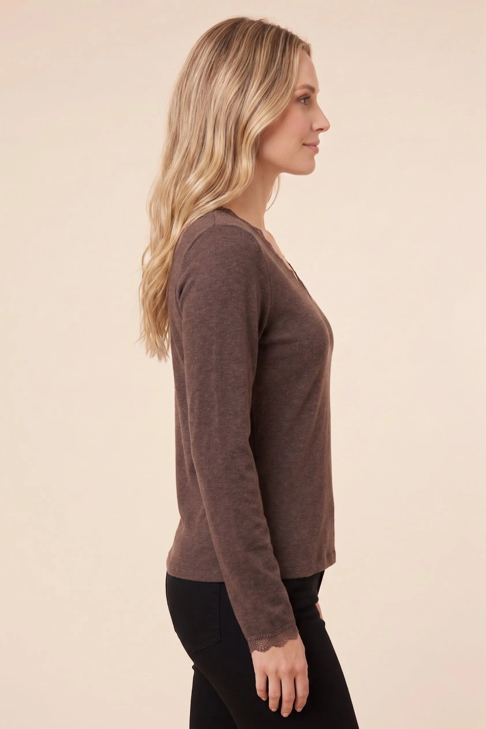 Womens Lace Detailed V Neck Knit Top sold by Hayden product image thumbnail 2