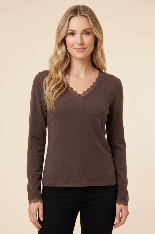 Womens Lace Detailed V Neck Knit Top made by Hayden