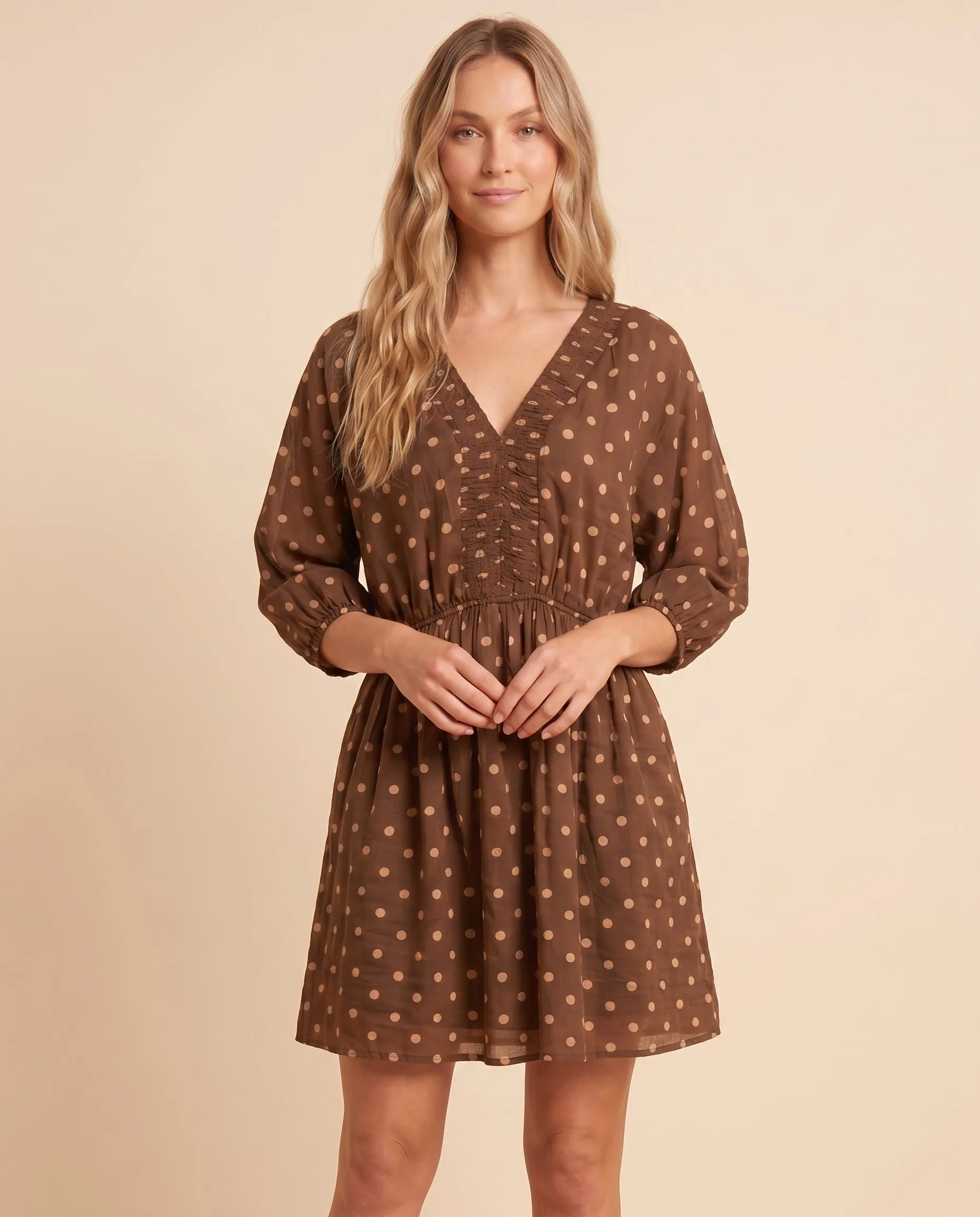 Womens Smocked Neckline Polka Dot Dolman Dress sold by Hayden