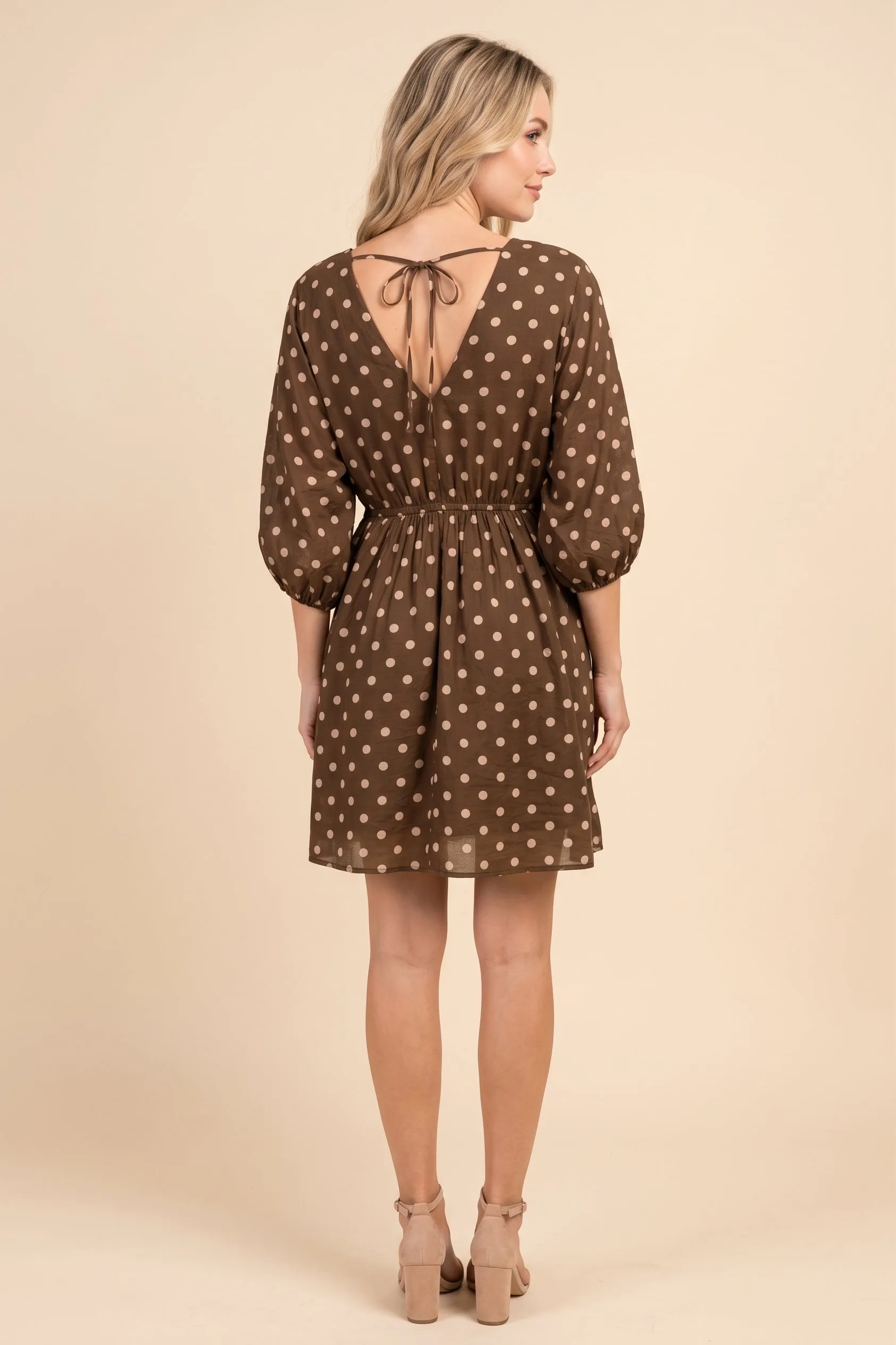 Womens Smocked Neckline Polka Dot Dolman Dress sold by Hayden product image thumbnail 3