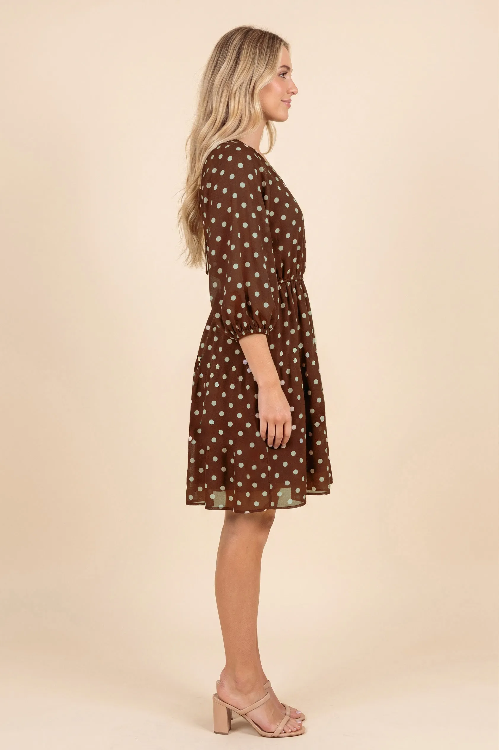 Womens Smocked Neckline Polka Dot Dolman Dress sold by Hayden product image thumbnail 2