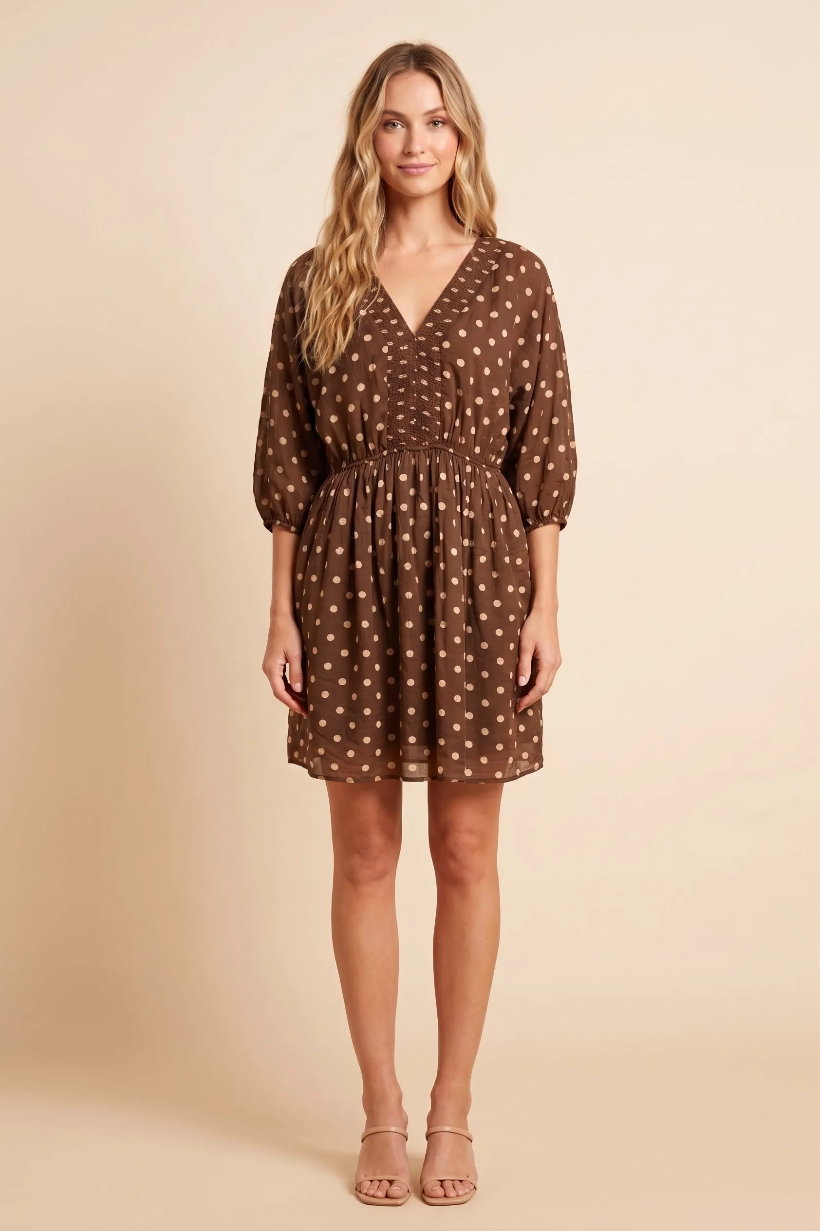 Womens Smocked Neckline Polka Dot Dolman Dress sold by Hayden product image thumbnail 4