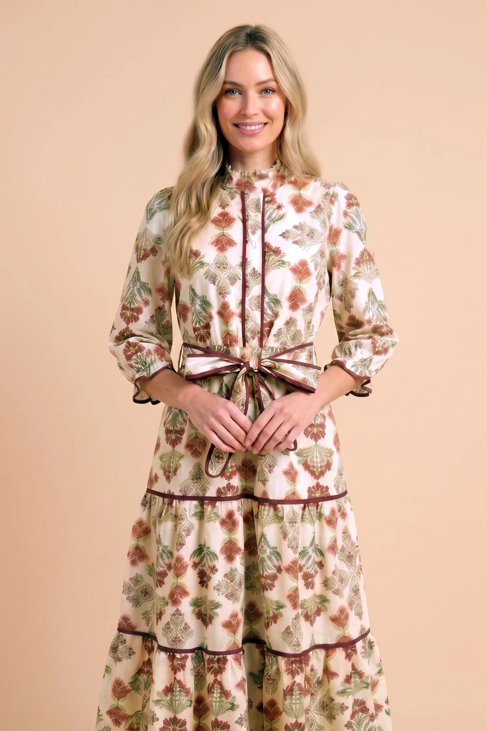 Womens Block Print Ruffle Detail Belted Dress sold by Hayden product image thumbnail 4