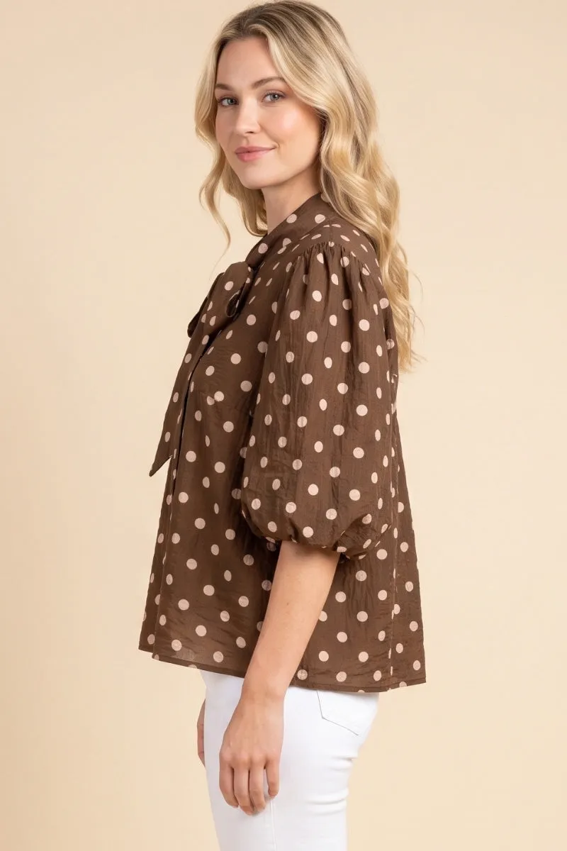 Womens Bow Tie Polka Dot Short Sleeve Shirt sold by Hayden product image thumbnail 2