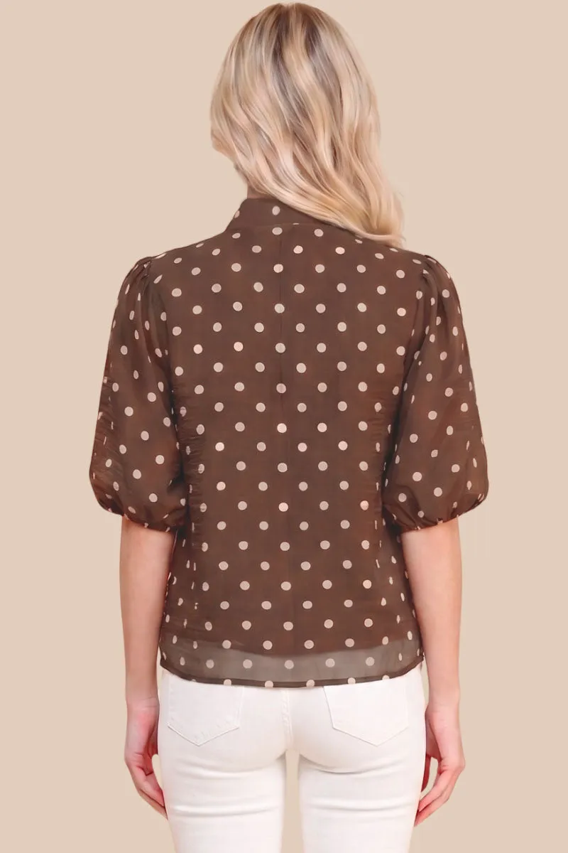Womens Bow Tie Polka Dot Short Sleeve Shirt sold by Hayden product image thumbnail 3