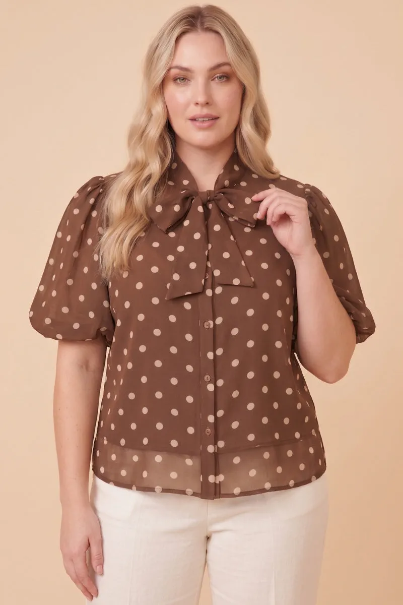 Womens Bow Tie Polka Dot Short Sleeve Shirt sold by Hayden product image thumbnail 5