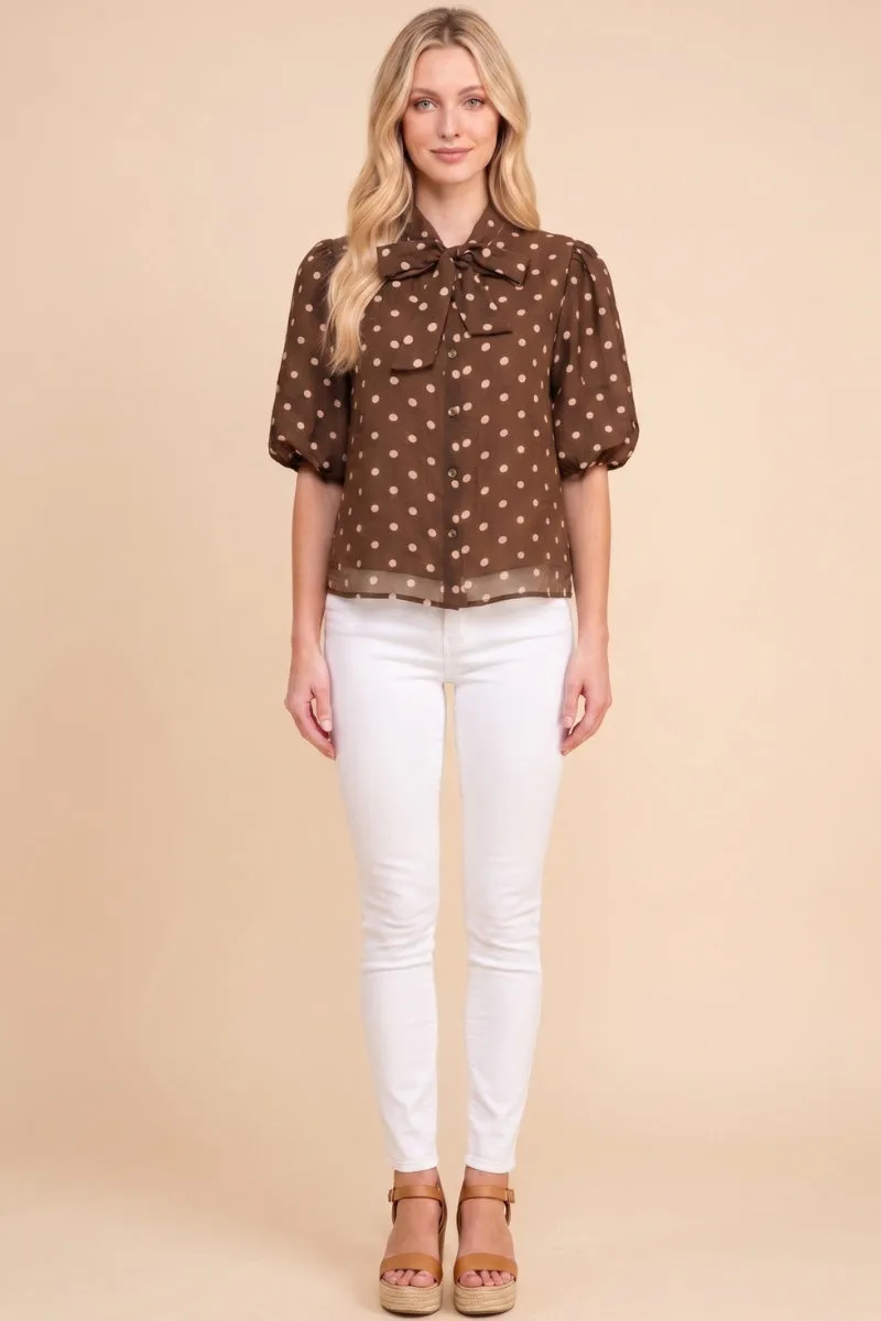 Womens Bow Tie Polka Dot Short Sleeve Shirt sold by Hayden product image thumbnail 4