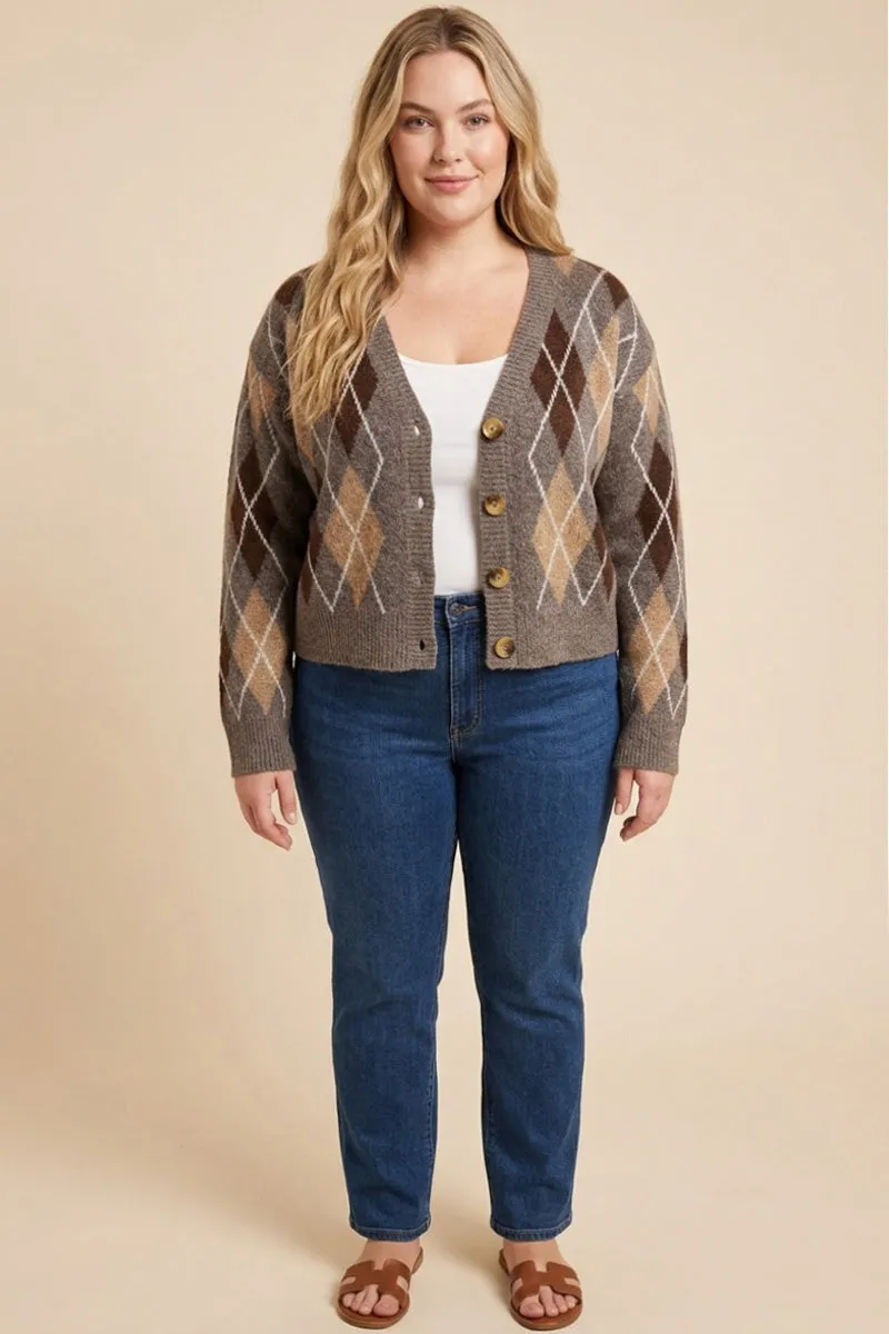 Womens Argyle Print Buttoned Sweater Cardigan sold by Hayden product image thumbnail 4