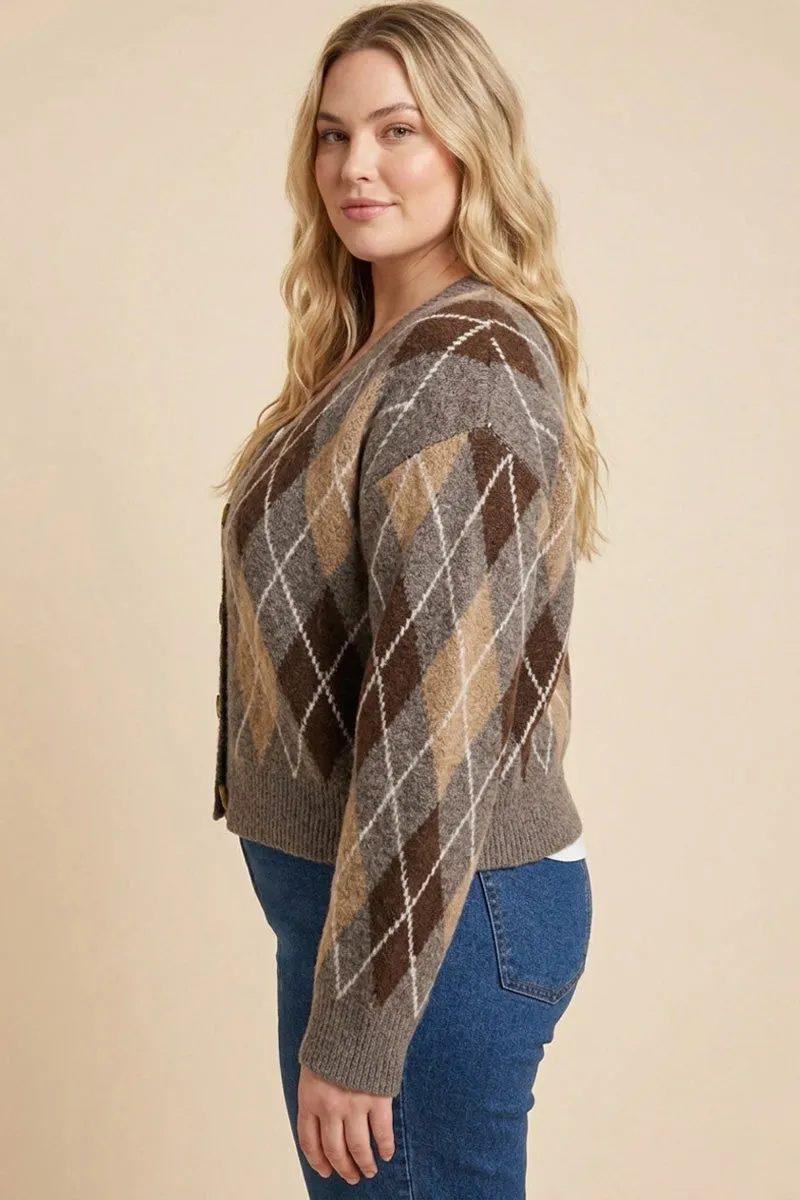 Womens Argyle Print Buttoned Sweater Cardigan sold by Hayden product image thumbnail 5