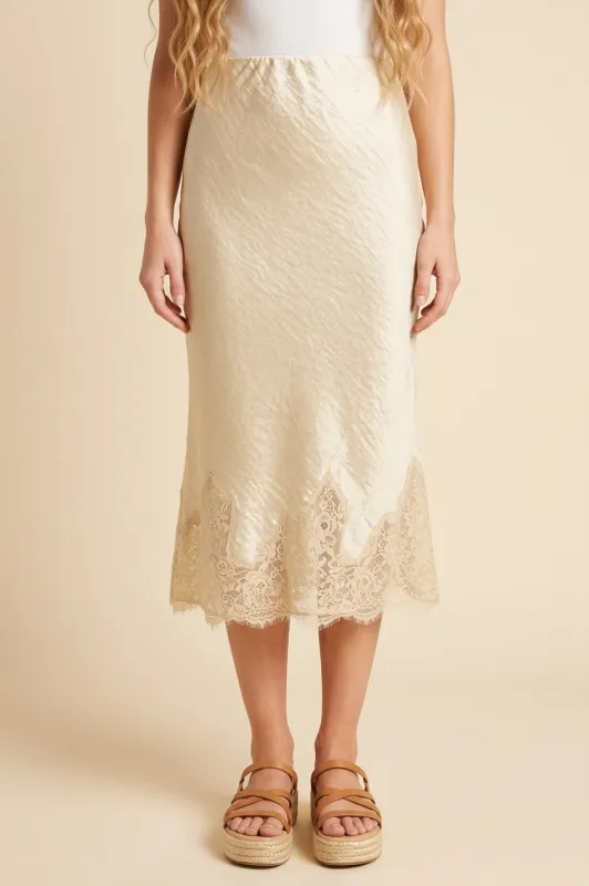 Womens Crinkle Textured Lace Trimmed Skirt made by Hayden