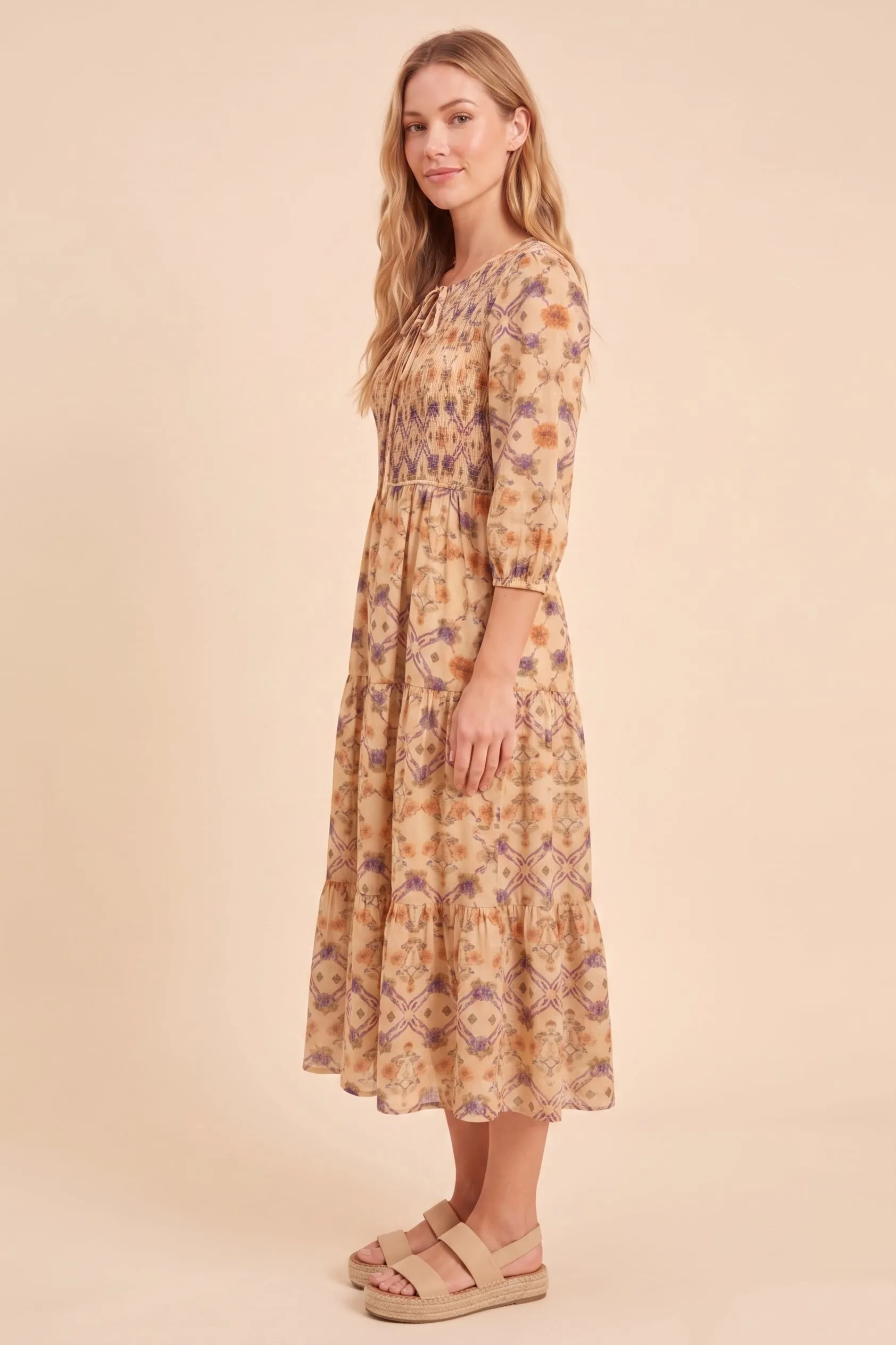 Womens Floral Printed Smocked Front Tie Dress sold by Hayden product image thumbnail 2