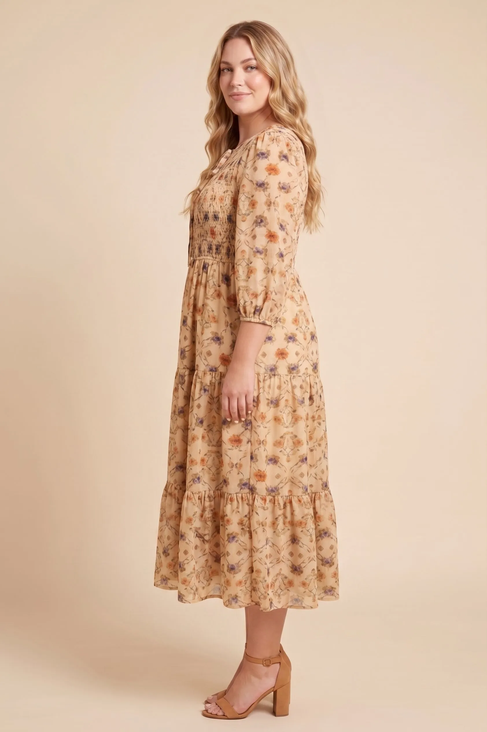 Womens Floral Printed Smocked Front Tie Dress sold by Hayden product image thumbnail 5