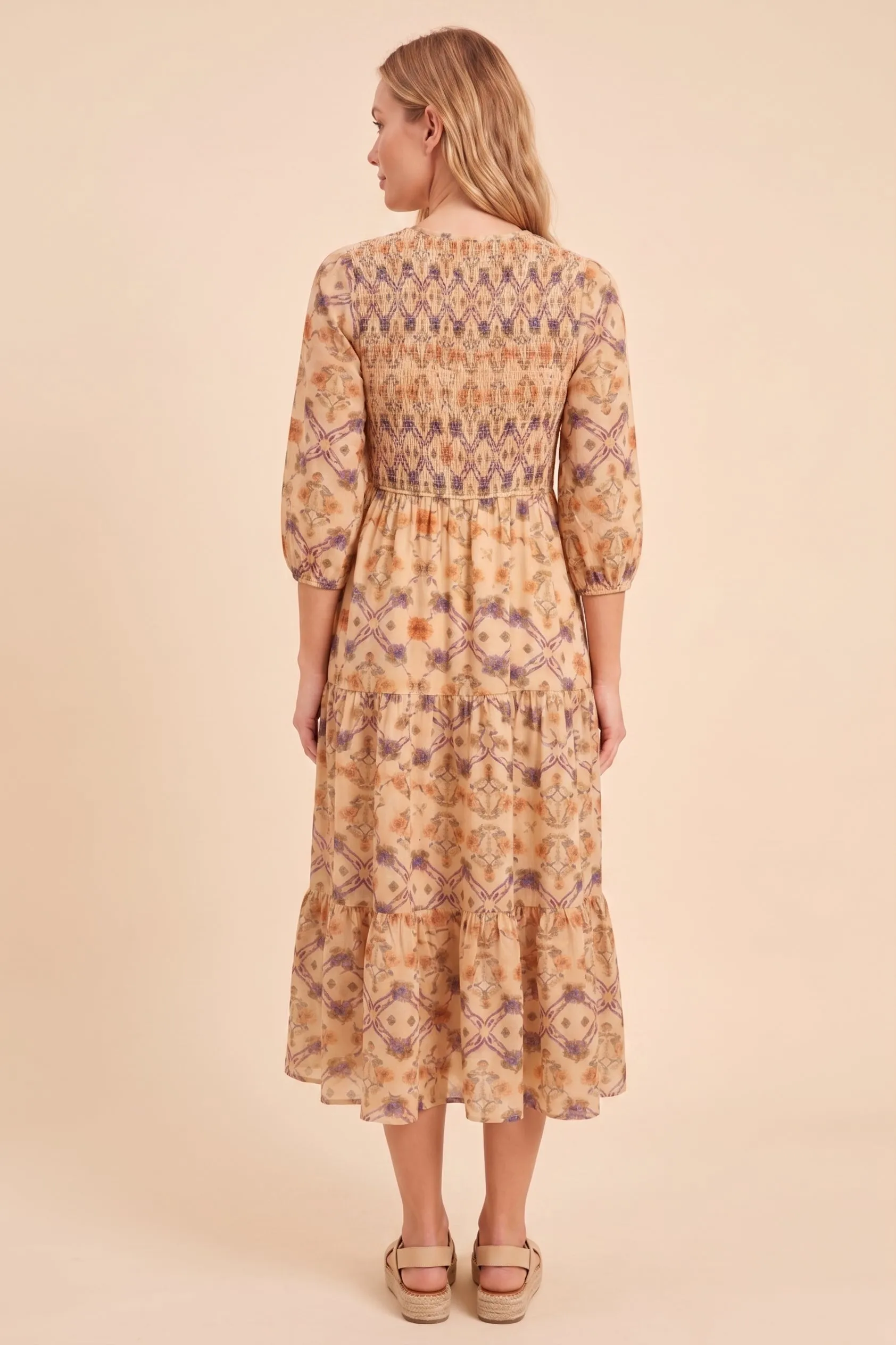 Womens Floral Printed Smocked Front Tie Dress sold by Hayden product image thumbnail 3