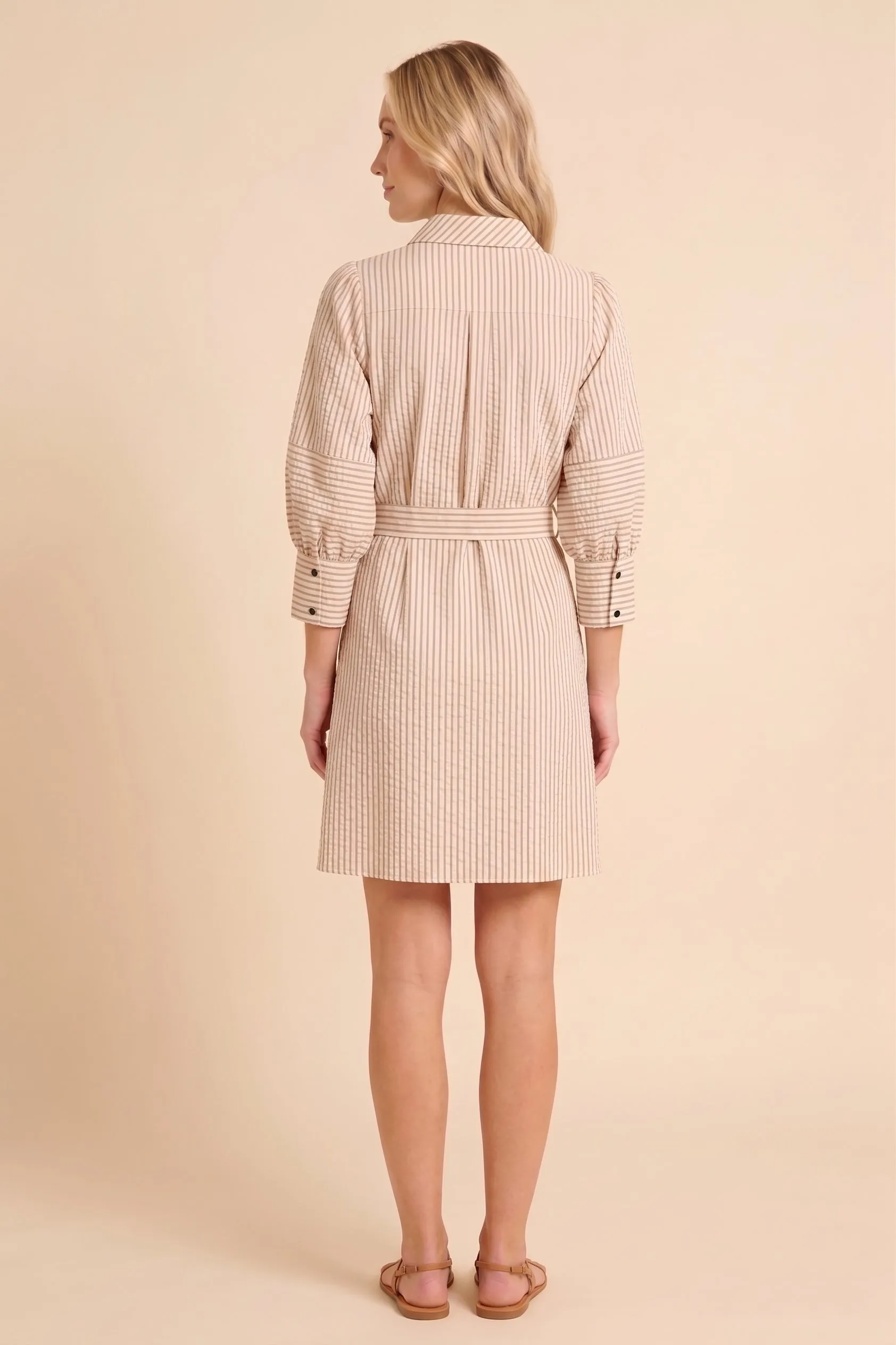 Womens Belted Puff Sleeve Buttoned Stripe Dress sold by Hayden product image thumbnail 3