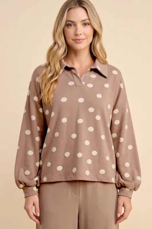 Womens Polka Dot Knit Long Sleeve Collared Shirt made by Hayden