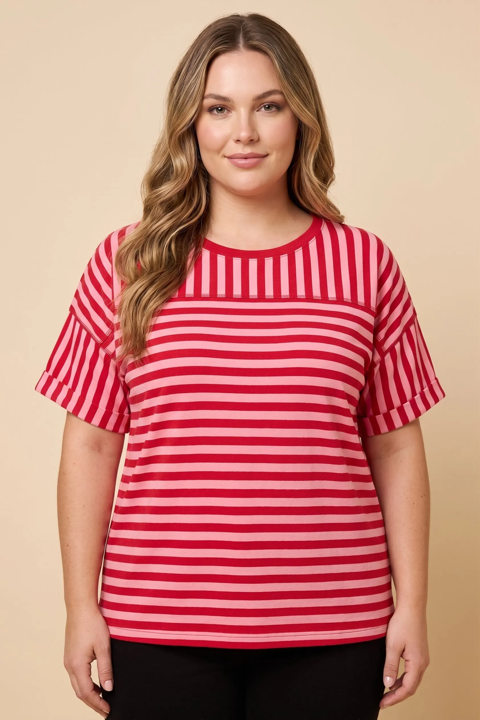 Womens Mixed Stripe Drop Should Knit T Shirt sold by Hayden product image thumbnail 4