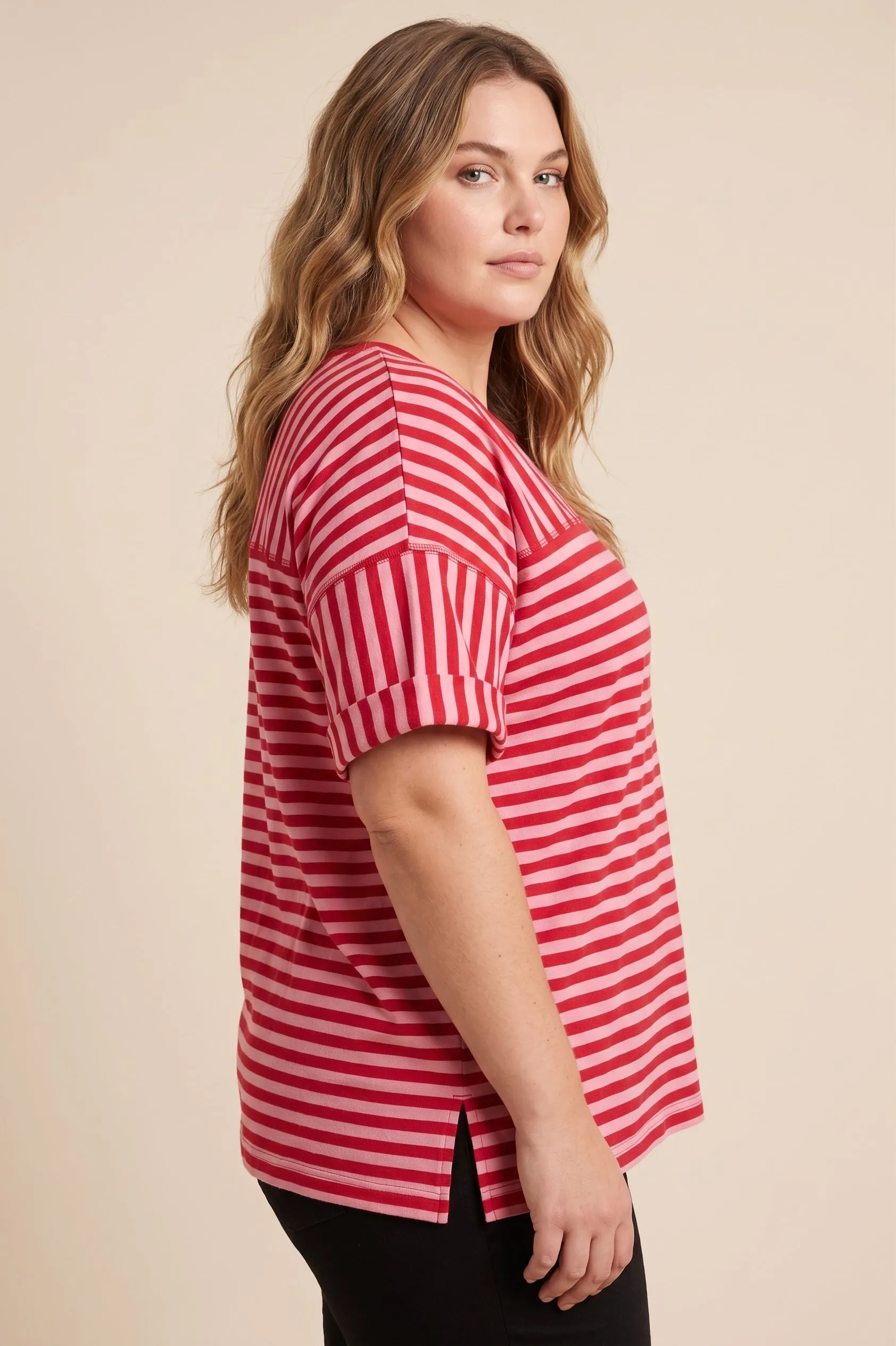 Womens Mixed Stripe Drop Should Knit T Shirt sold by Hayden product image thumbnail 5