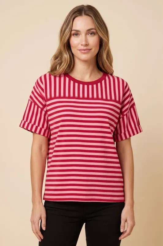 Womens Mixed Stripe Drop Should Knit T Shirt made by Hayden