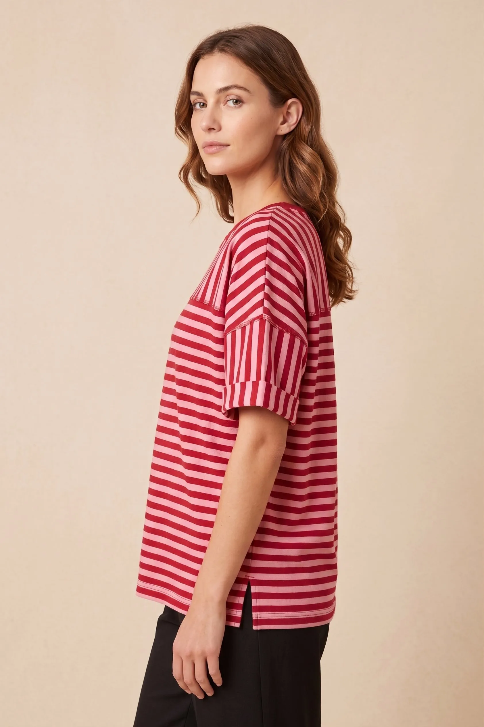 Womens Mixed Stripe Drop Should Knit T Shirt sold by Hayden product image thumbnail 2