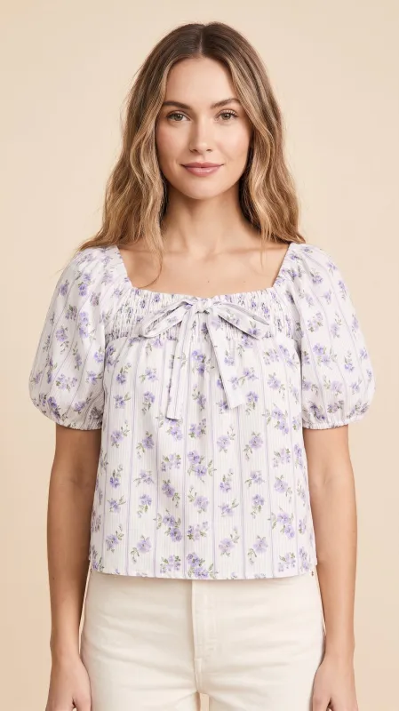 Womens Ditsy Floral Bow Detail Smocked Top made by Hayden