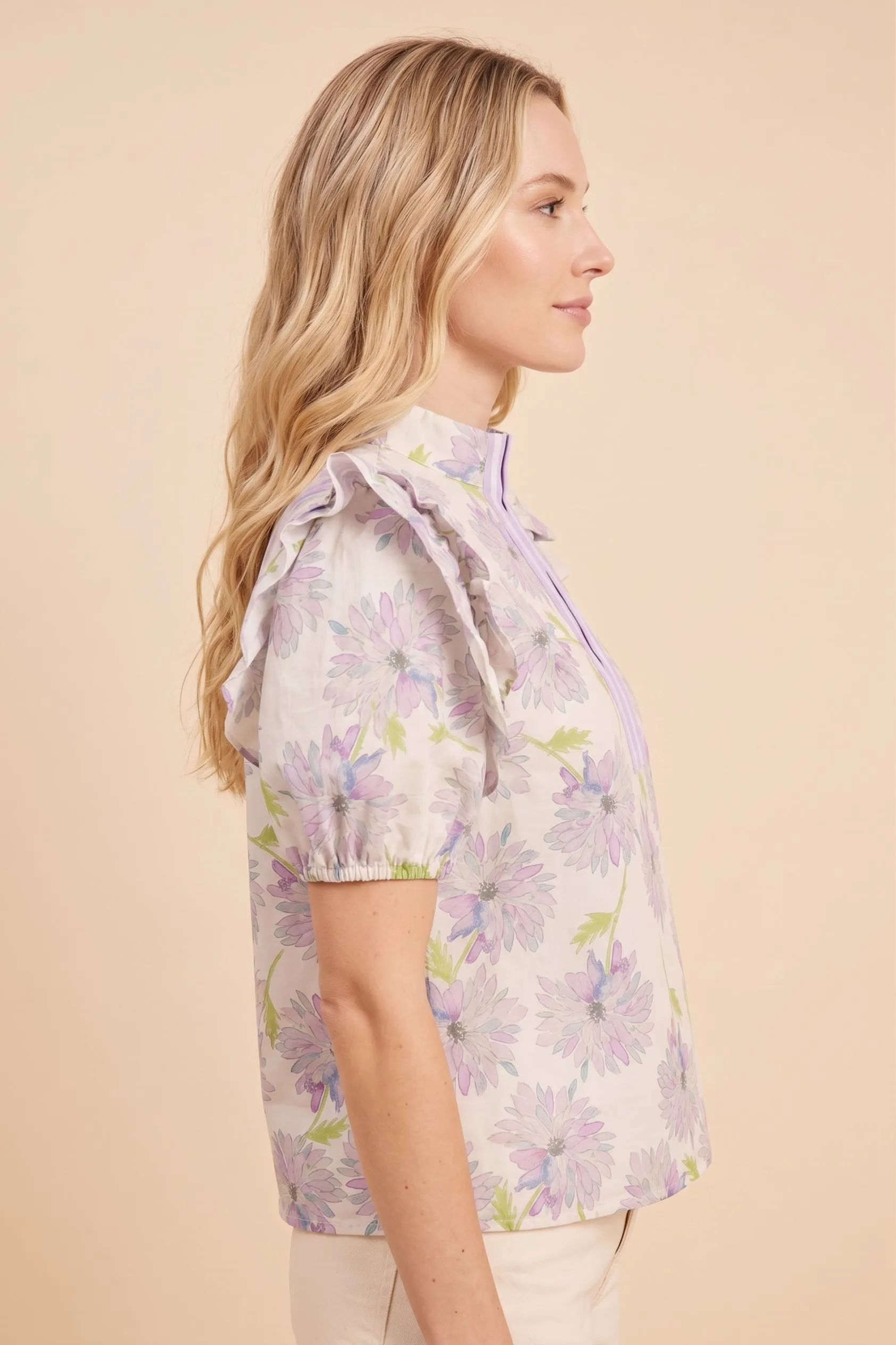 Womens Contrast Striped Ruffled Floral Top sold by Hayden product image thumbnail 2