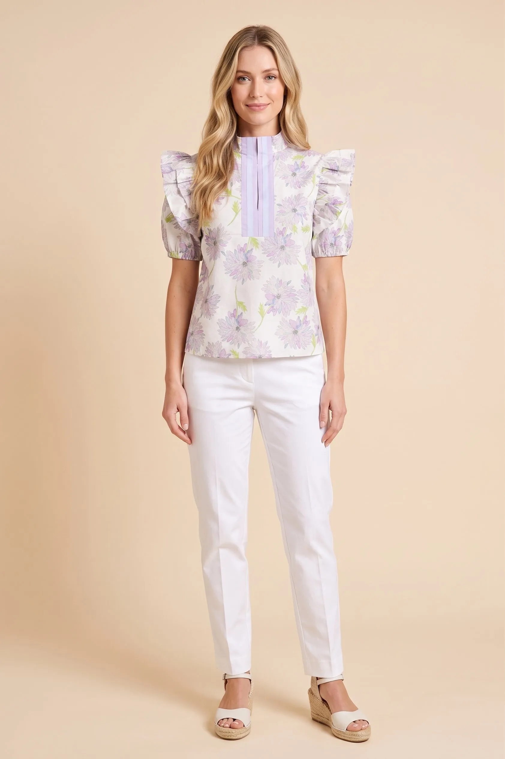 Womens Contrast Striped Ruffled Floral Top sold by Hayden product image thumbnail 4