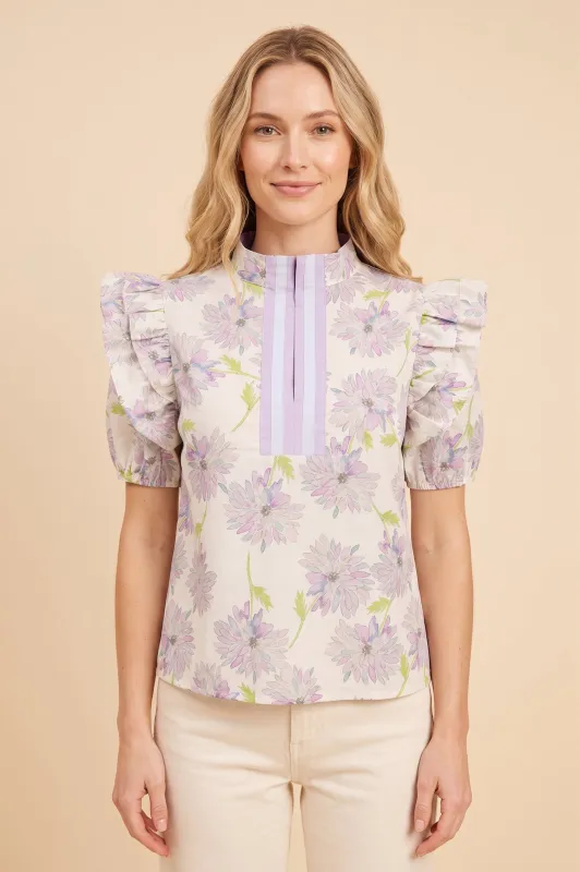 Womens Contrast Striped Ruffled Floral Top made by Hayden