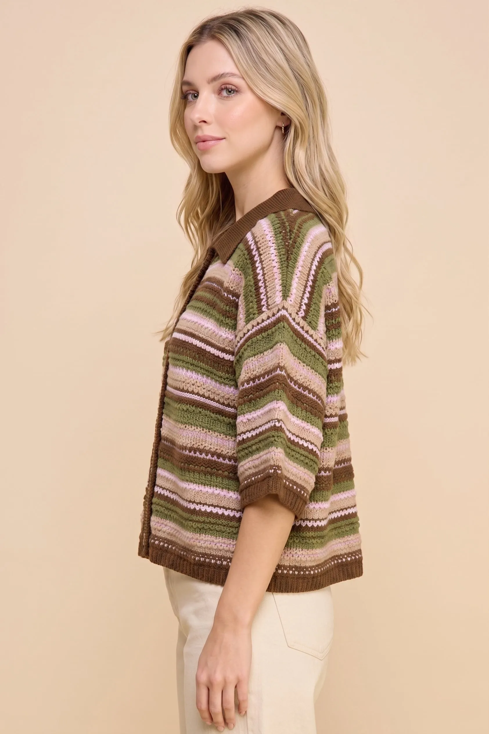 Womens Multi Stripe Textured Sweater Knit Collared Shirt sold by Hayden product image thumbnail 2