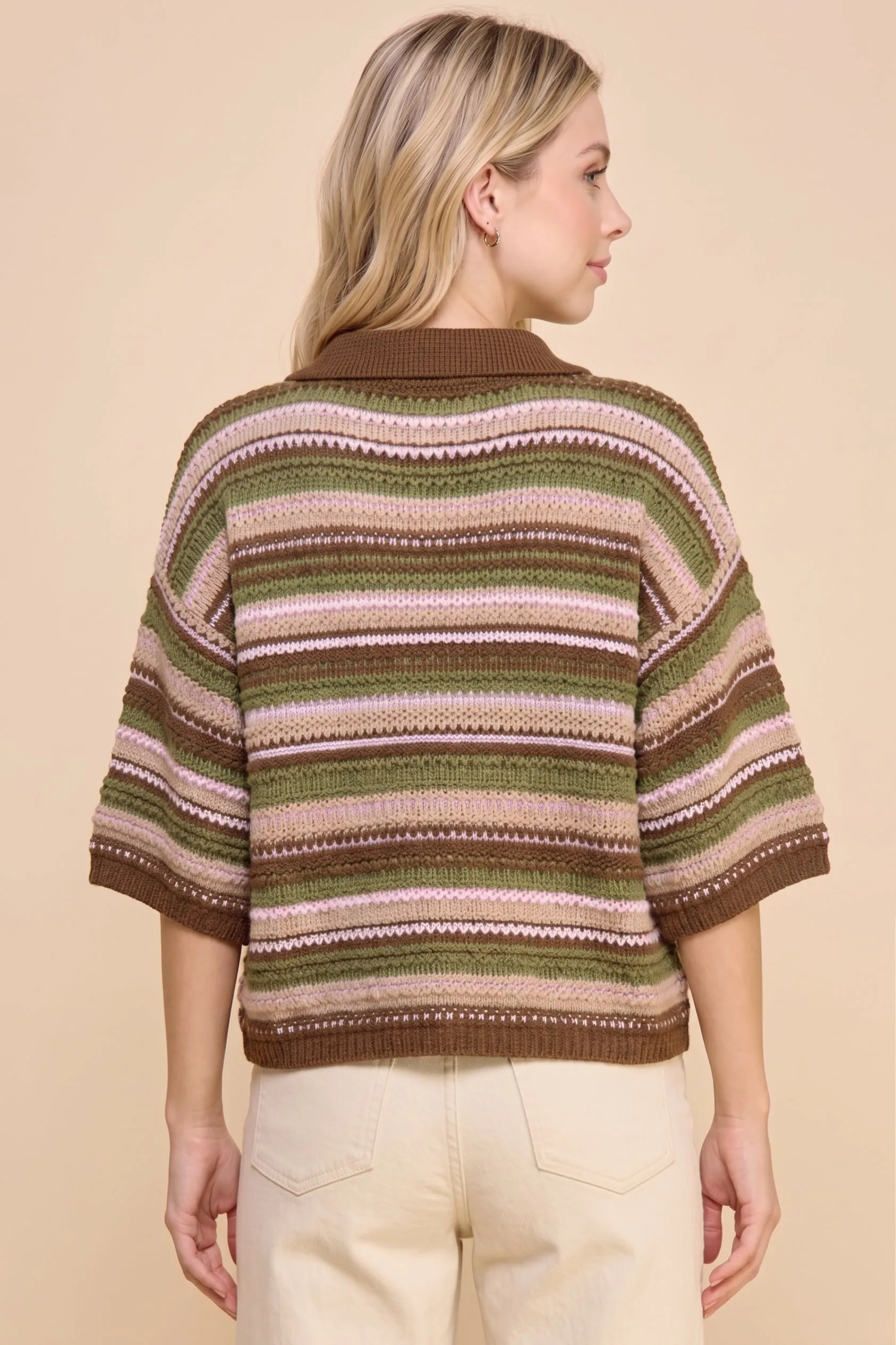 Womens Multi Stripe Textured Sweater Knit Collared Shirt sold by Hayden product image thumbnail 3