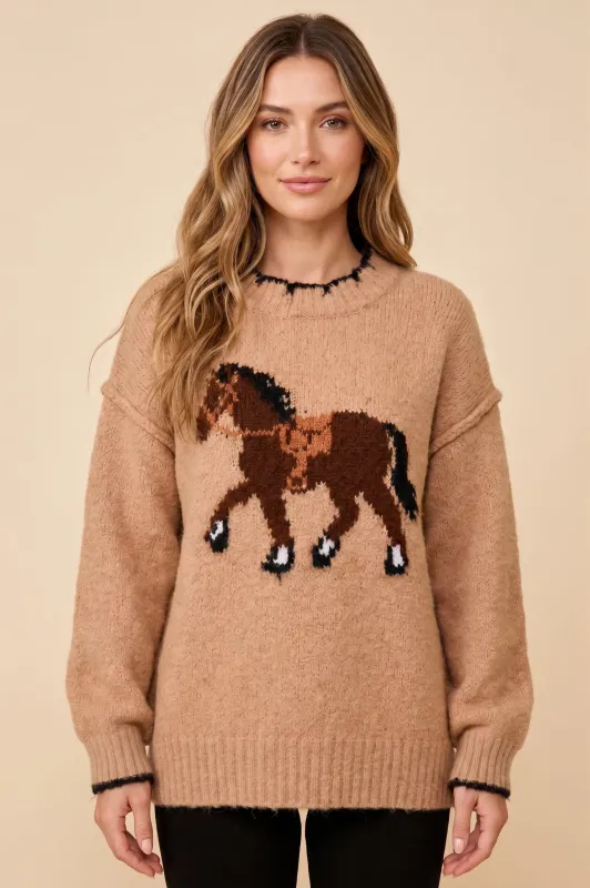 Womens Contrast Detail Horse Knit Sweater made by Hayden