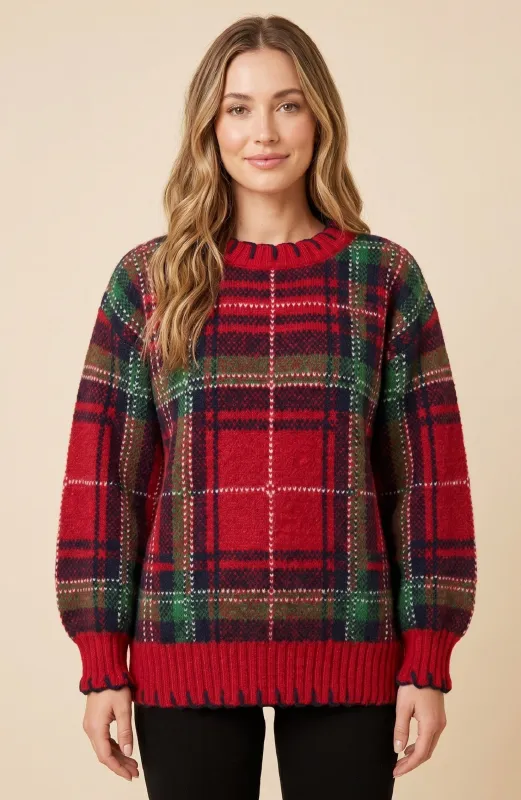 Womens Contrast Piping Detail Plaid Knit Sweater made by Hayden