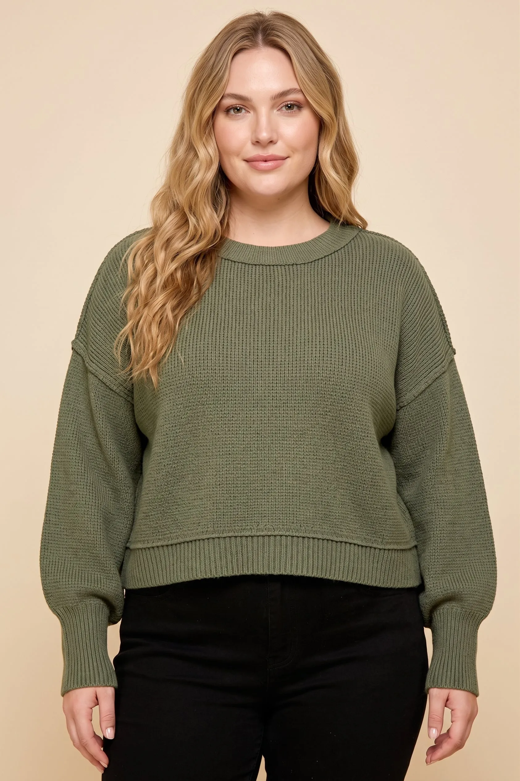 Womens Relaxed Fit Drop Shoulder Rib Cuffed Sweater Top sold by Hayden product image thumbnail 4