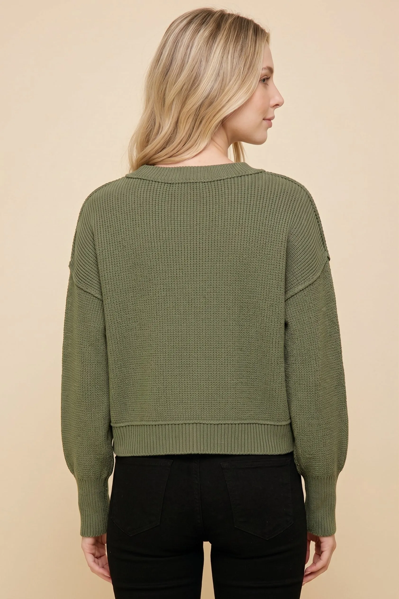 Womens Relaxed Fit Drop Shoulder Rib Cuffed Sweater Top sold by Hayden product image thumbnail 3