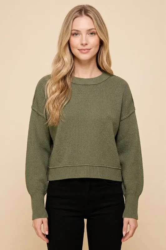 Womens Relaxed Fit Drop Shoulder Rib Cuffed Sweater Top made by Hayden