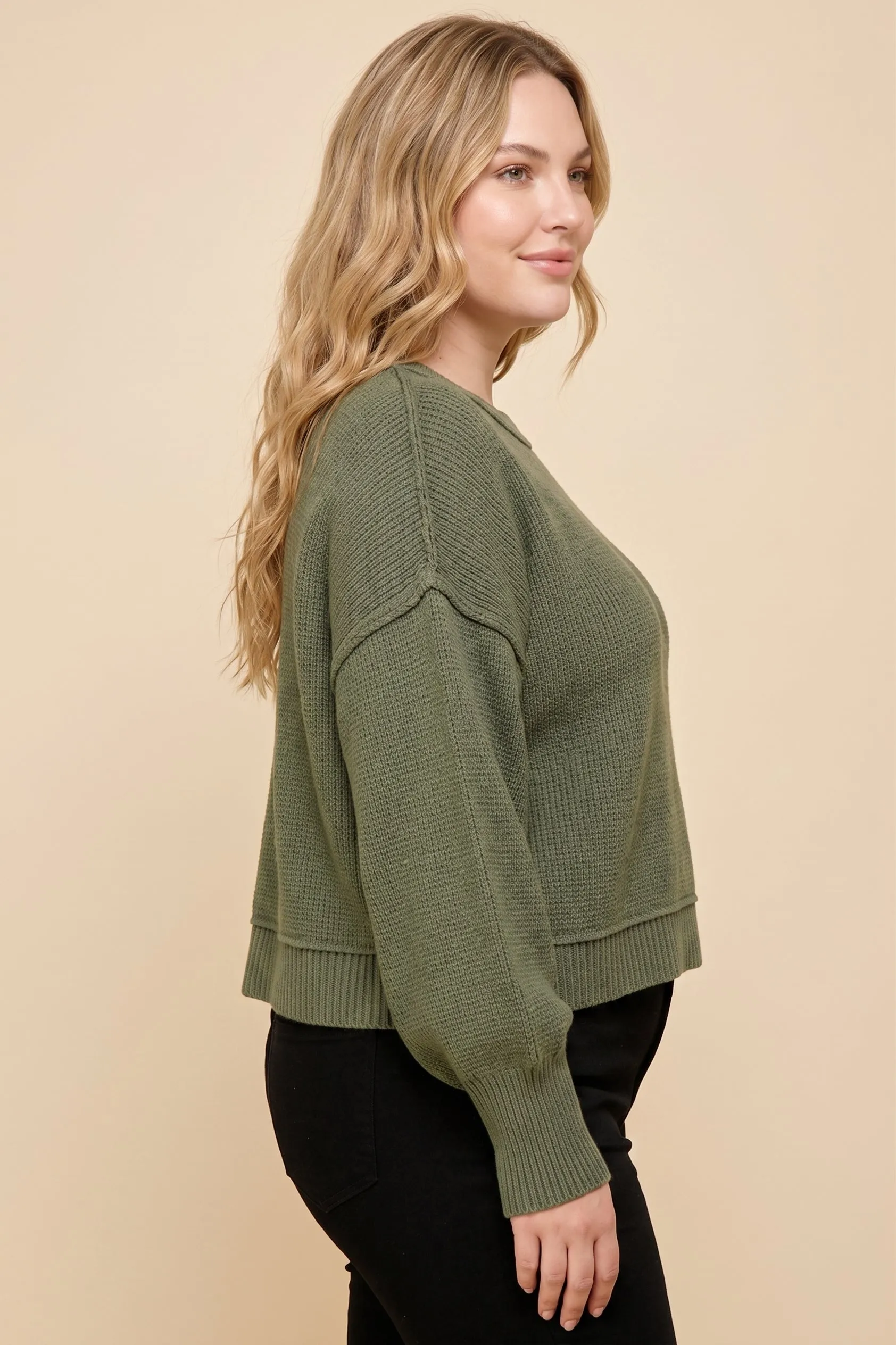 Womens Relaxed Fit Drop Shoulder Rib Cuffed Sweater Top sold by Hayden product image thumbnail 5