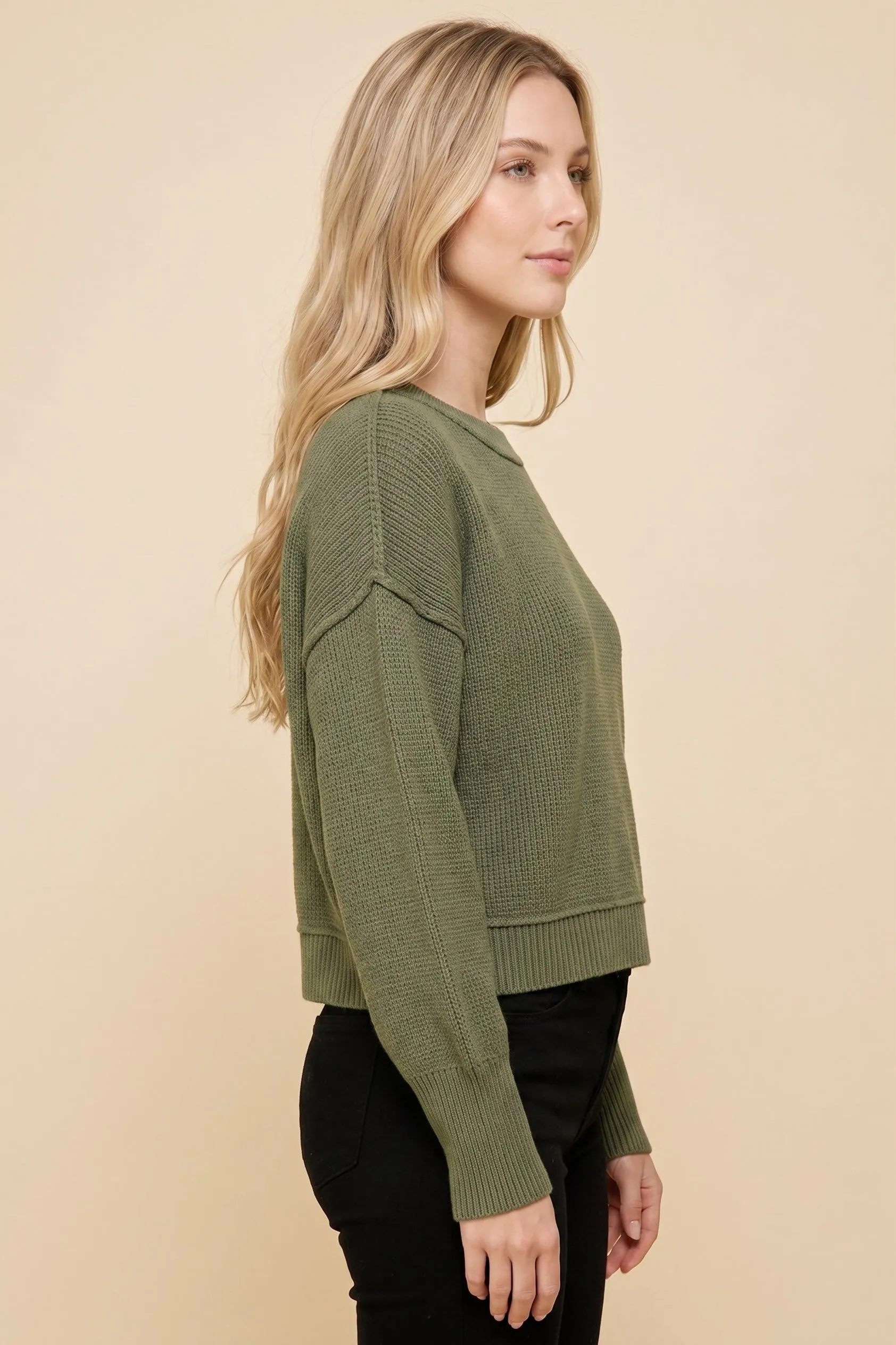Womens Relaxed Fit Drop Shoulder Rib Cuffed Sweater Top sold by Hayden product image thumbnail 2