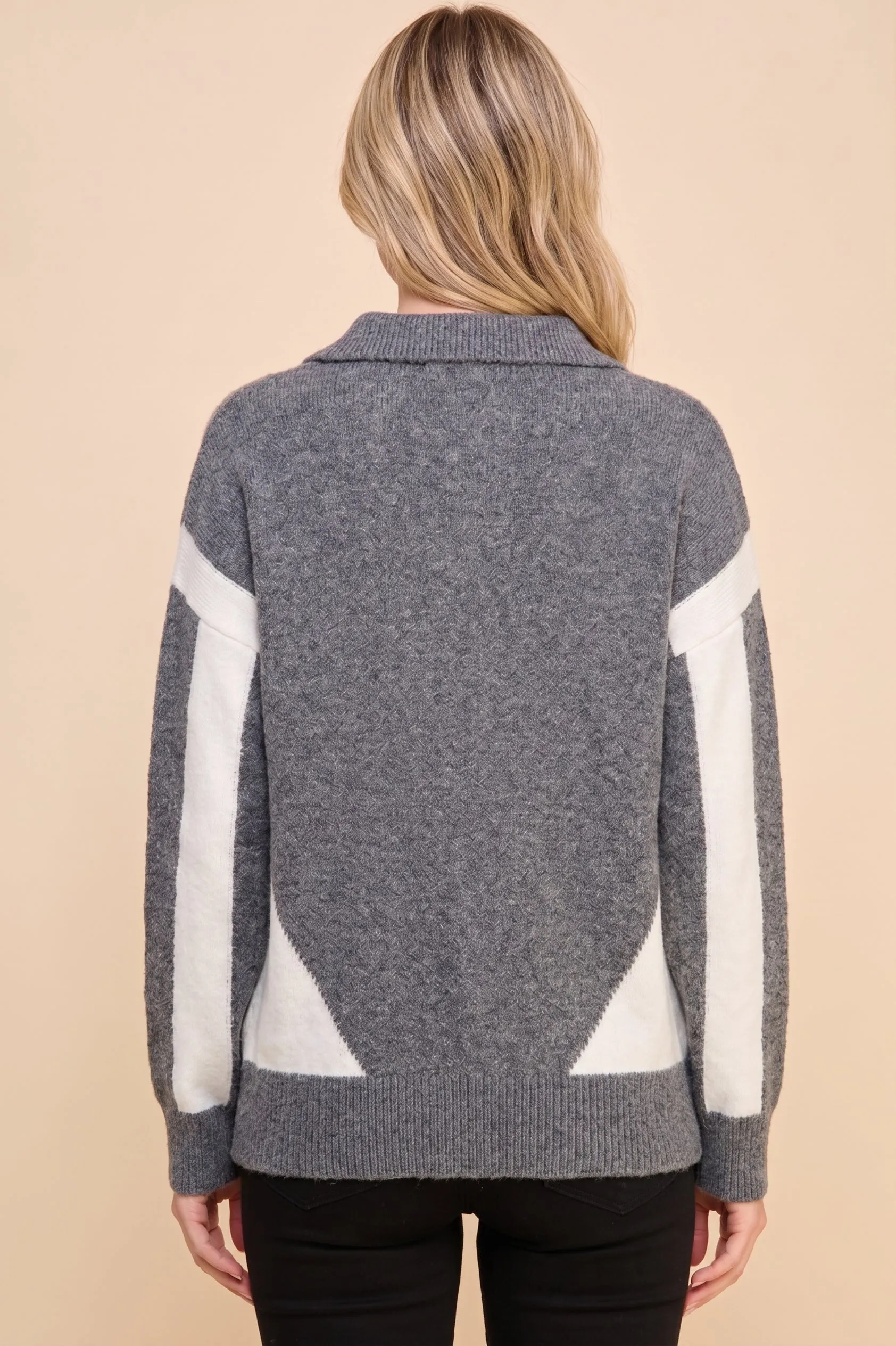 Womens Color Blocked Open Collar Knit Sweater Top sold by Hayden product image thumbnail 3