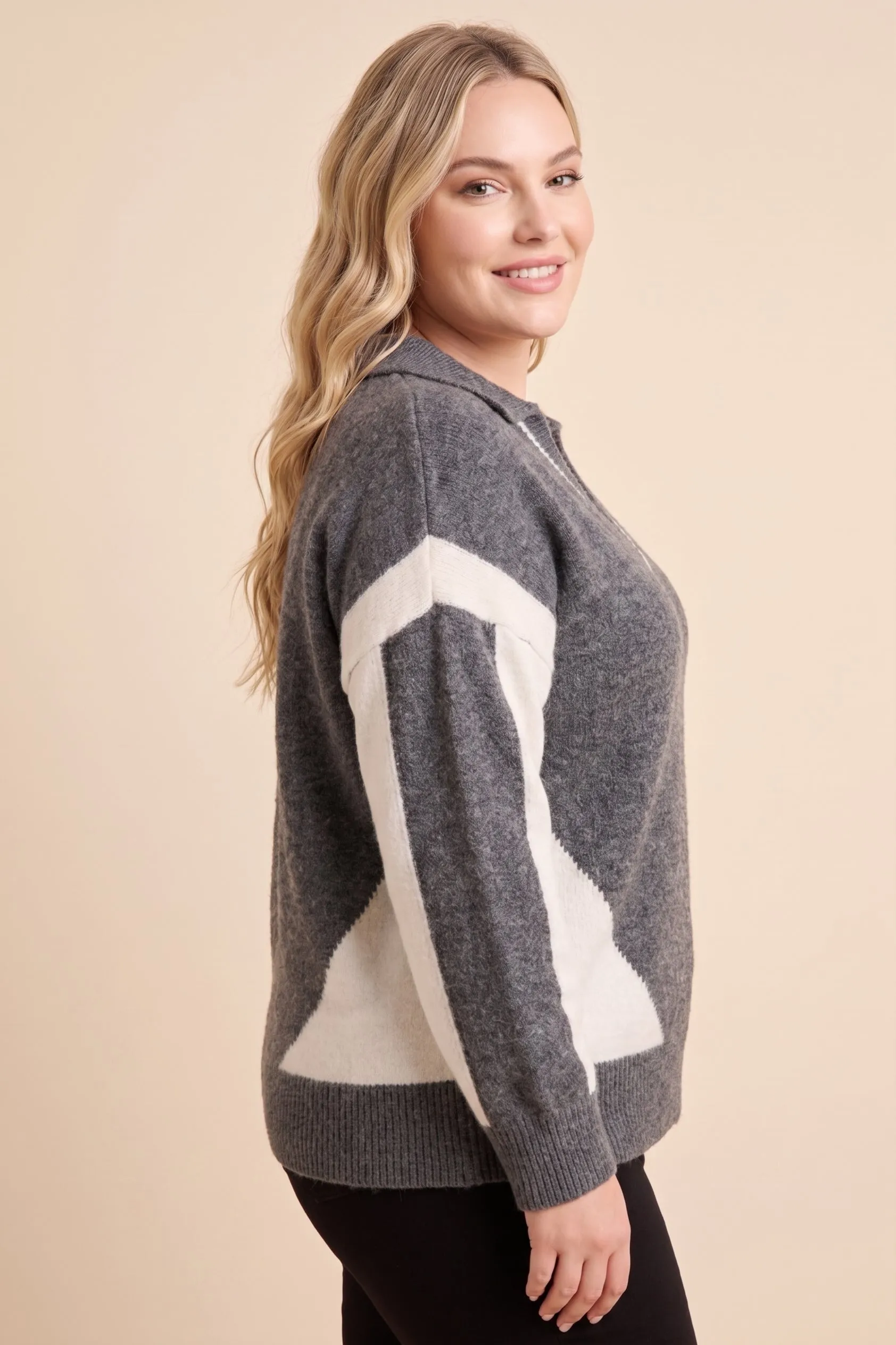 Womens Color Blocked Open Collar Knit Sweater Top sold by Hayden product image thumbnail 5