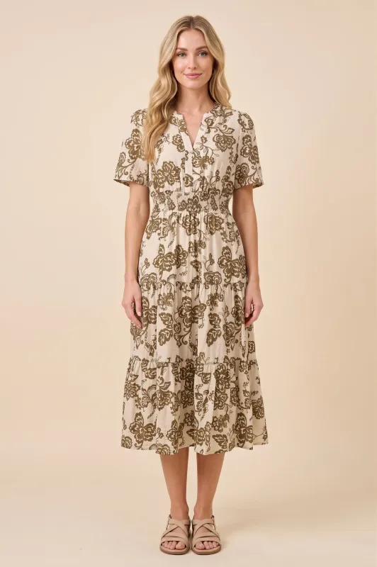 Womens Botanical Paisley Print Smocked Waist Dress made by Hayden