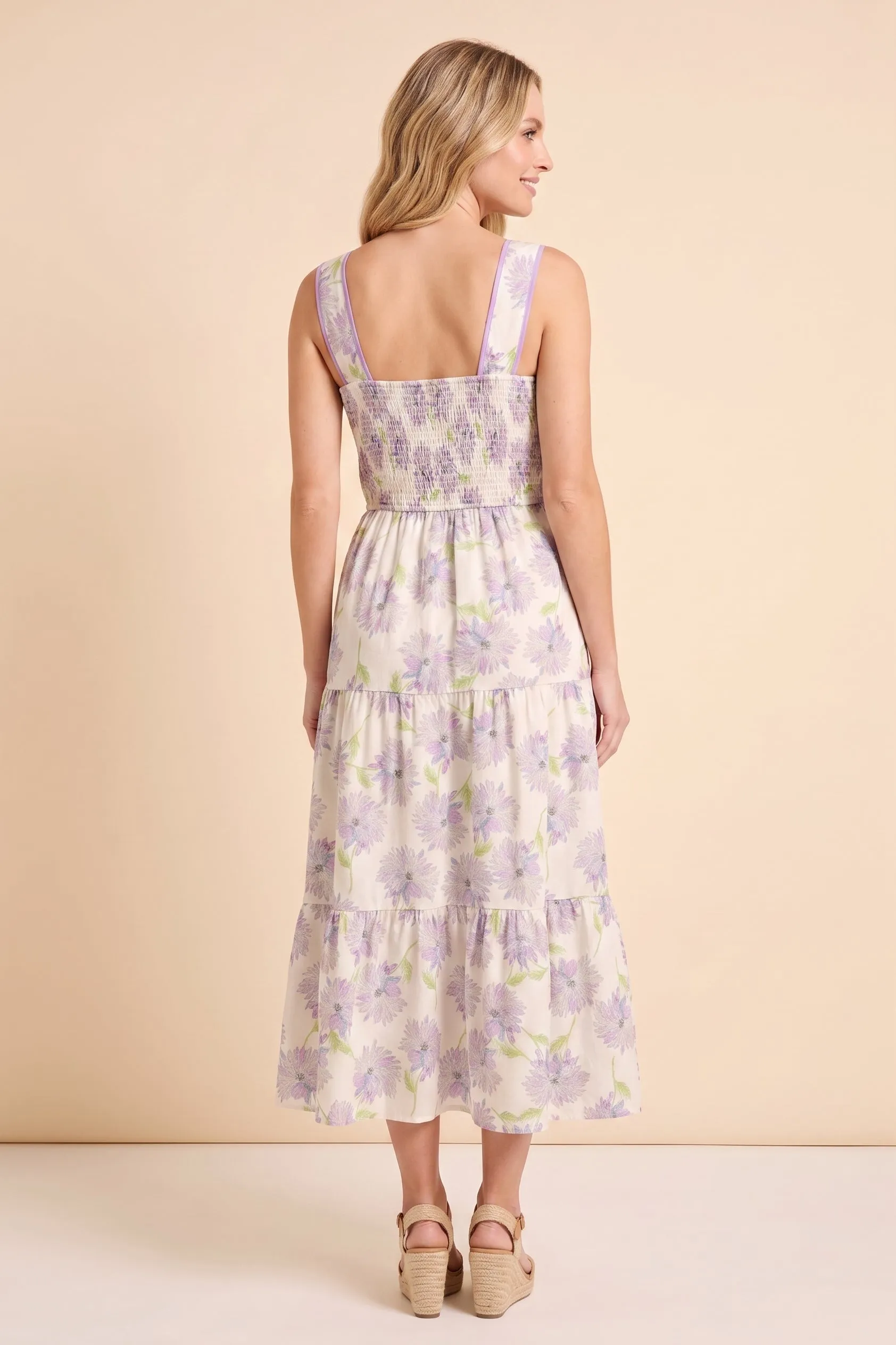 Womens Contrast Piped Soft Floral Tank Dress sold by Hayden product image thumbnail 3