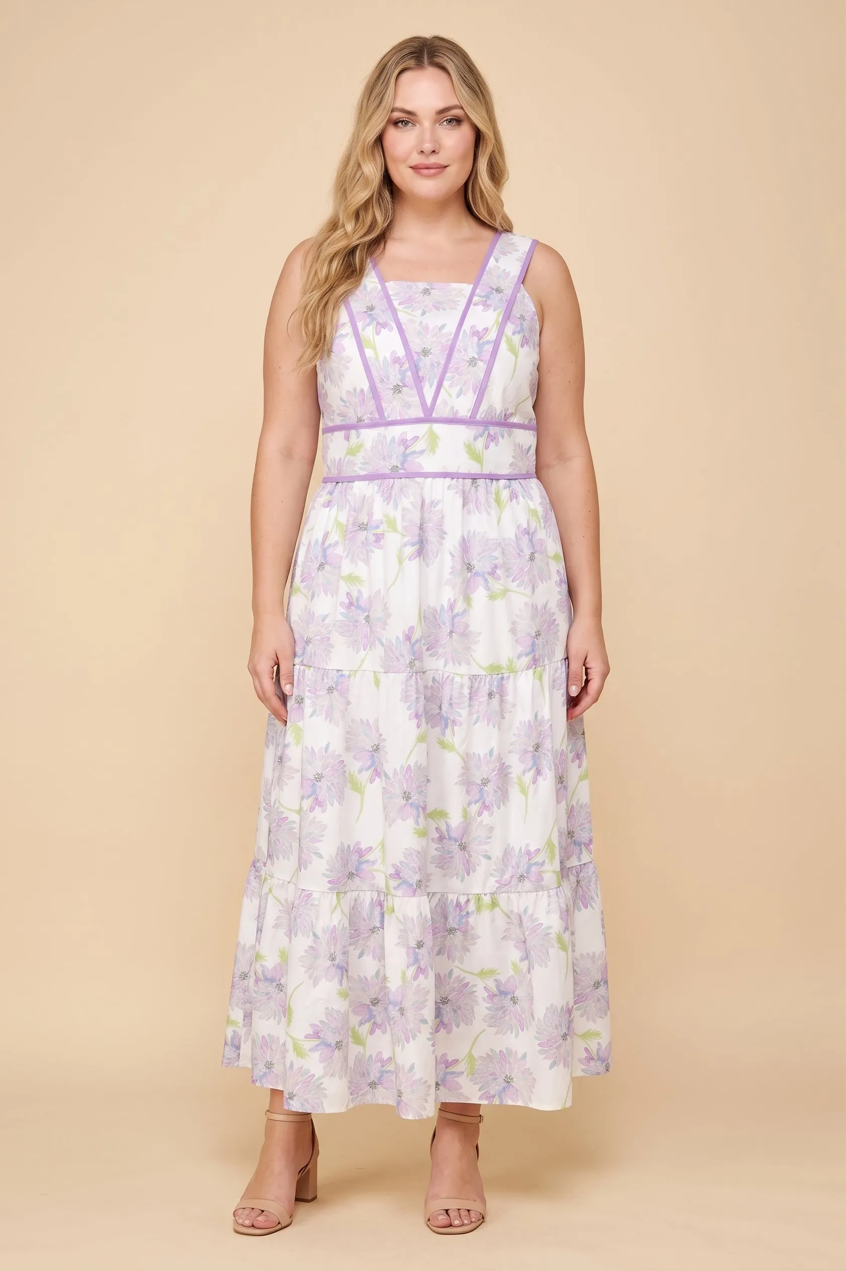 Womens Contrast Piped Soft Floral Tank Dress sold by Hayden product image thumbnail 4