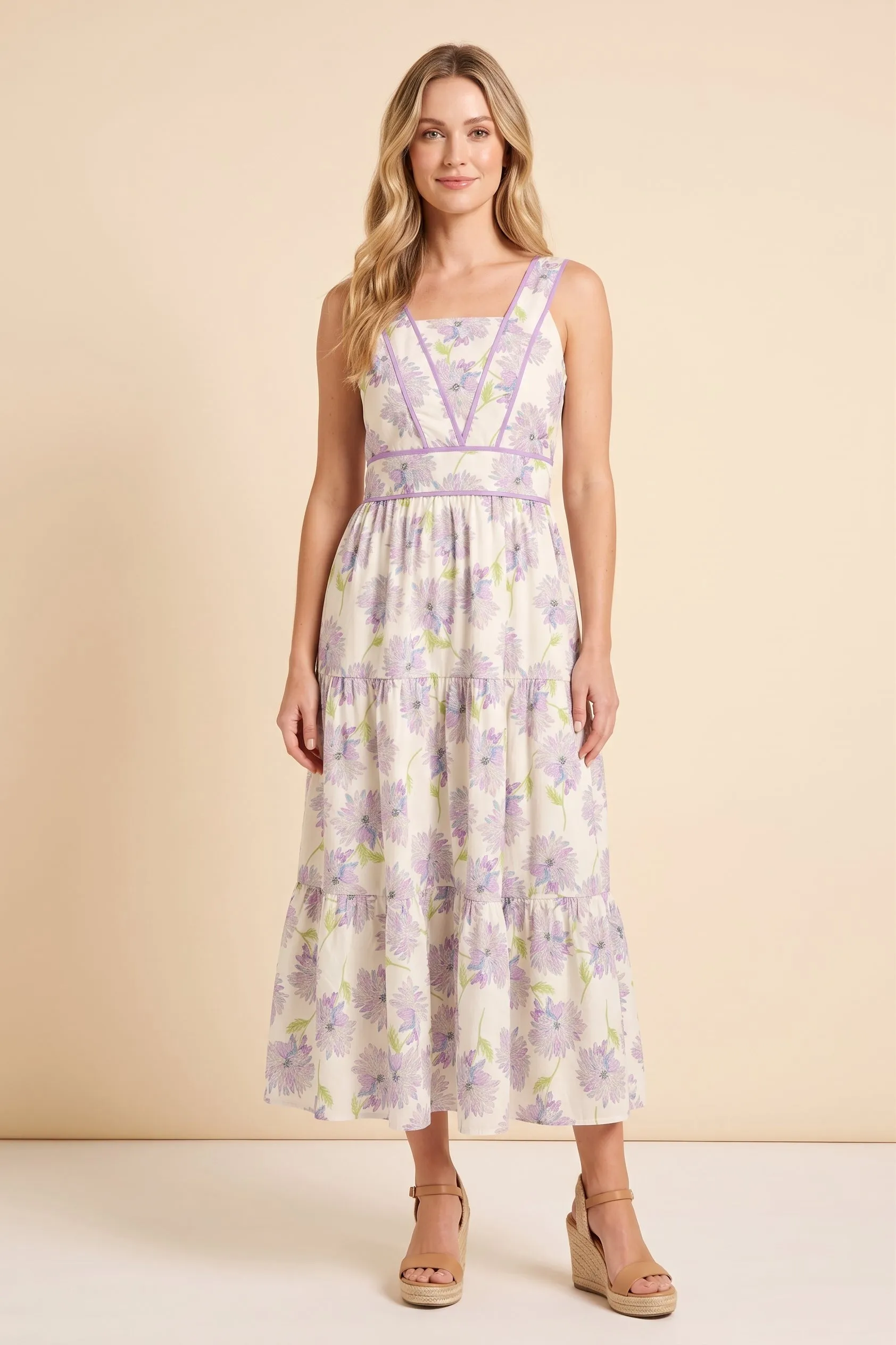 Womens Contrast Piped Soft Floral Tank Dress sold by Hayden